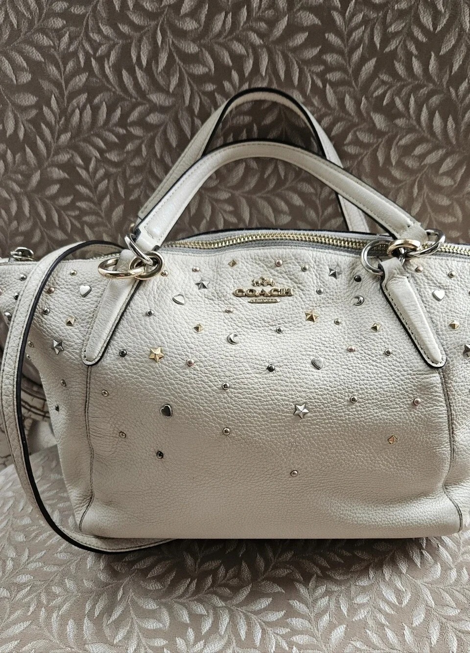 EUC Coach Small Leather Stardust Kelsey Satchel Crossbody In Chalk White